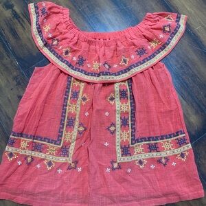 Easel Red Embroidered top boho tribal aztec NWOT